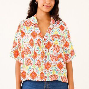 Short Sleeve Top Christian Siriano New York Button Up Crop Size Large